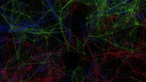 Futuristic background with lines and dots, three colors, black background Stock Footage 163437547