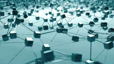 Futuristic background of low poly surface, connected cubes and lines. Illustrazione stock