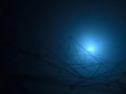 Futuristic background of low poly surface with connected spheres and lines. Illustrazione stock