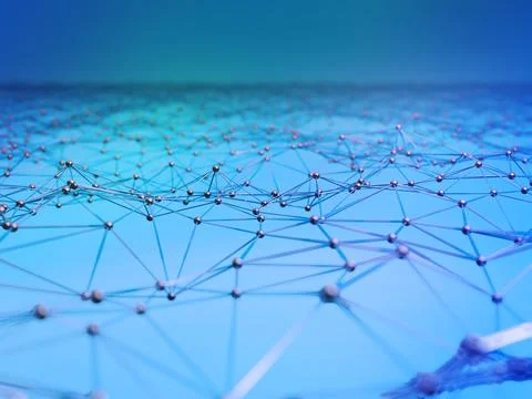 Futuristic background of low poly surface with connected dots and lines Stock Illustration