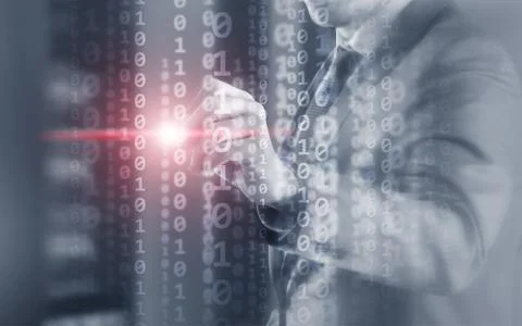 Futuristic Background Matrix Mixed Media Binary Code concept. Stock Photos