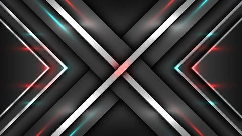 Futuristic background with metallic silver arrows and neon cyan red glow hi.. Stock Illustration