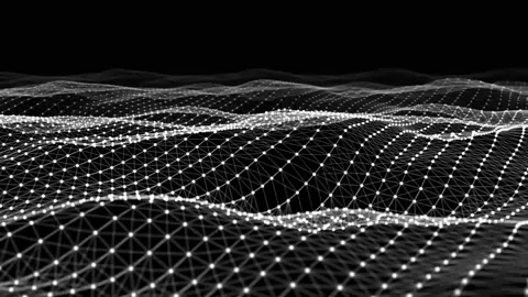 Futuristic background wave motion with particles in dynamic lines on dark. 库存影片 333303399