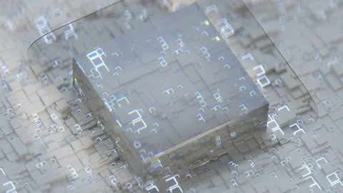 Futuristic background with white glowing cubes looping 3D render animation Stock Footage 172486288