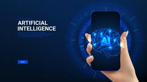 Futuristic banner with AI brain Illustrazione stock