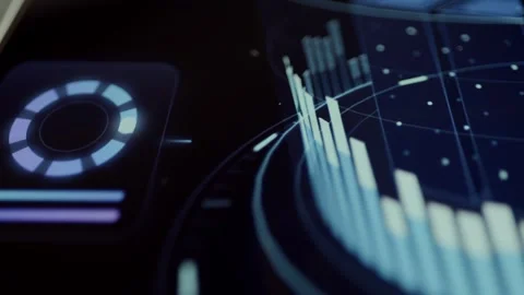 Futuristic Bar Chart and Circular Analytics Interface Stock Footage 341872443