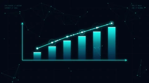 Futuristic bar graph showing financial growth with glowing lines and digita.. Видео 340560480