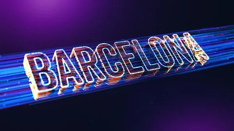 Futuristic Barcelona 3D Perspective Text Dotted Lines Particle Breeze Effect  Stock Illustration
