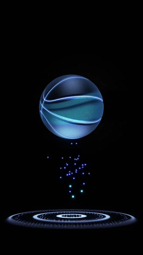 Futuristic basketball bouncing on black background. 3d rendering. Stock Footage 159771029