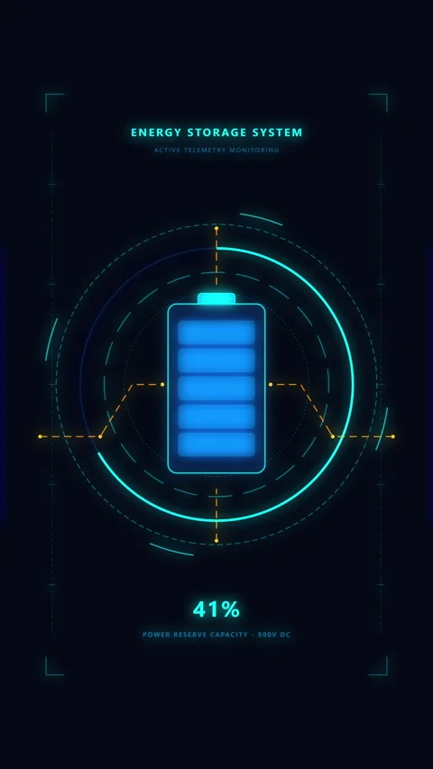Futuristic battery charging indicator with HUD interface, energy level, pow.. Stock Footage 348334309