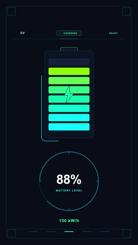 Futuristic battery charging percentage loop motion graphic animation Vídeo Stock 346649361