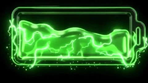 Futuristic battery icon filled with vibrant green electric plasma Stock Footage 340318388