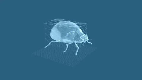 Futuristic Beetle Hologram: 3D Insect Design on Blue Background Concept 库存影片 343864564