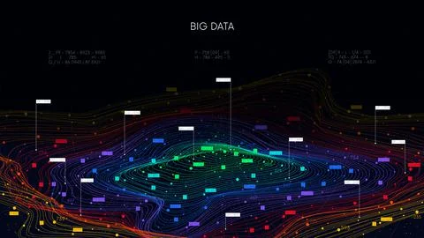 Futuristic big data digital cloud visualization, information sorting and stor Stock Illustration