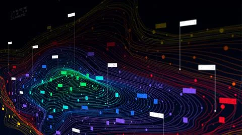 Futuristic big data digital cloud visualization, information sorting and stor 스톡 일러스트