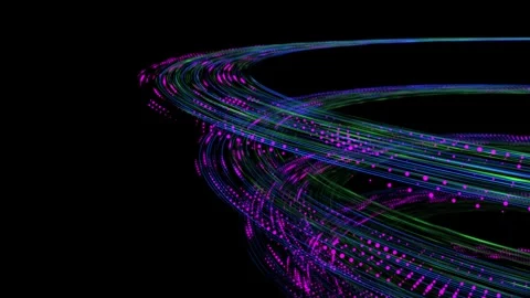 Futuristic big data helix with purple dots  on color paths in dark cyberspa.. Video stock 341808543