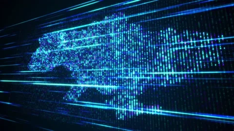Futuristic Binary Digital Mosaic Grid Map Of Ukraine Perspective Light Streaks Stock Footage 238995681