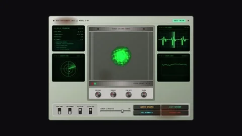 Futuristic Bio-Containment Unit Interface with a Glowing Green Specimen Vidéo 348067529