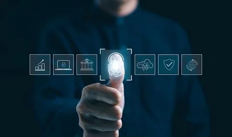 Futuristic biometric authentication technology concept. Stock Photos