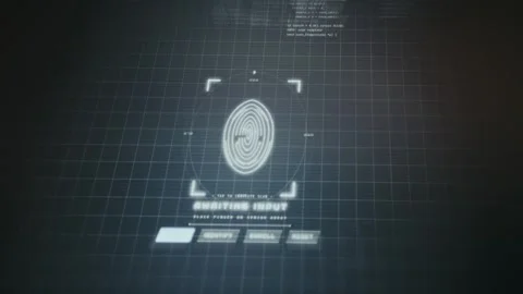 Futuristic biometric fingerprint scanning interface Stock Footage 335458245