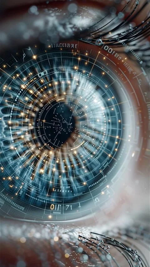 Futuristic Biometric Scan Interface Displayed Within a Human Eye Stock Footage 312907097