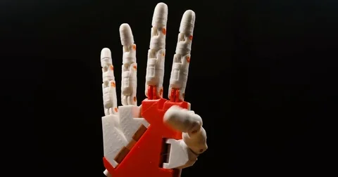 Futuristic bionic technology in ourdays. Robotics arm printed on 3D printer. Stock Footage 85339235
