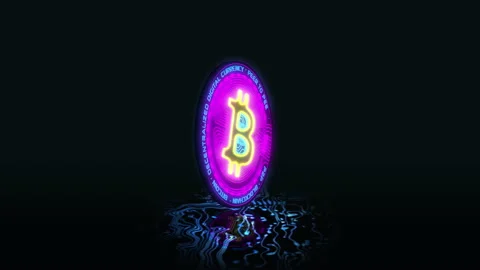 Futuristic Bitcoin 3D Animation - Neon Light Stock Footage 198444529