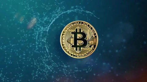 Futuristic Bitcoin (Btc) Led Logo On Rotating Digital Binary Hud Background Stock Footage 136350467