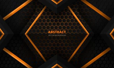 Futuristic black and orange abstract gaming banner with hexagon carbon fiber Stock Illustration