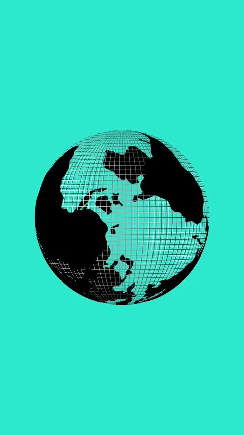Futuristic black and white globe with grid lines on teal background vertica.. 스톡 동영상 344729988