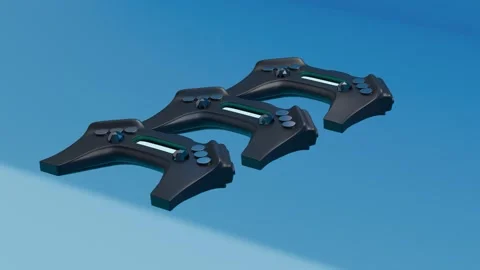 Futuristic black gamepads rotating in seamless loop on blue background Stock Footage 315692024