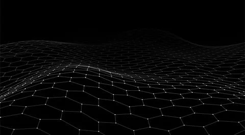 Futuristic black hexagon dynamic wave. Futuristic honeycomb concept. Illustrazione stock