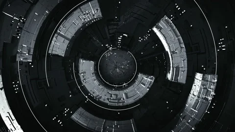 Futuristic black technical construction seamless loop 3D render animation Stock Footage 119301944