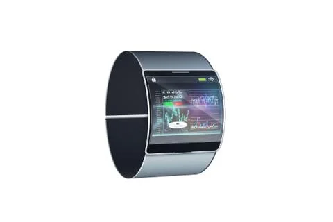 Futuristic black wrist watch with interface Stock Illustration
