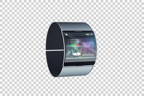 Futuristic black wrist watch with interface Illustrazione stock