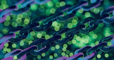 Futuristic Blockchain Concept with Glowing Blue Bokeh and Chain Links 스톡 일러스트