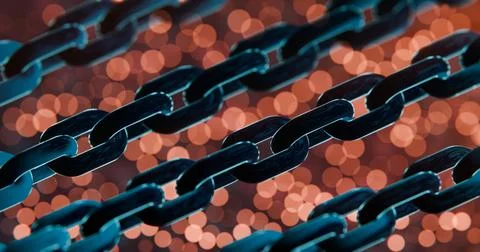 Futuristic Blockchain Concept with Glowing Blue Bokeh and Chain Links 스톡 일러스트