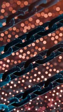 Futuristic Blockchain Concept with Glowing Blue Bokeh and Chain Links Illustrazione stock