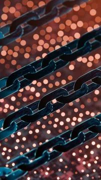 Futuristic Blockchain Concept with Glowing Blue Bokeh and Chain Links 스톡 일러스트