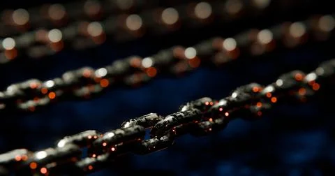 Futuristic Blockchain Concept with Glowing Blue Bokeh and Chain Links Ilustración de archivo