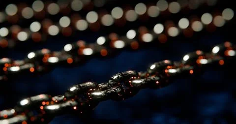Futuristic Blockchain Concept with Glowing Blue Bokeh and Chain Links イラスト素材