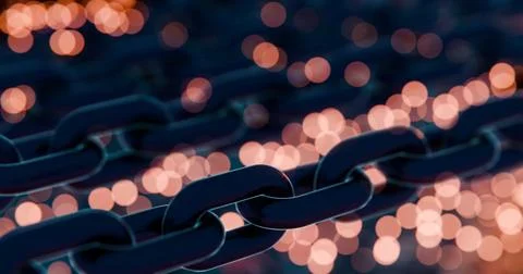 Futuristic Blockchain Concept with Glowing Blue Bokeh and Chain Links イラスト素材