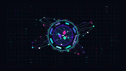 Futuristic blockchain network interface with rotating cryptocurrency data h.. Stockbeeldmateriaal 347147280