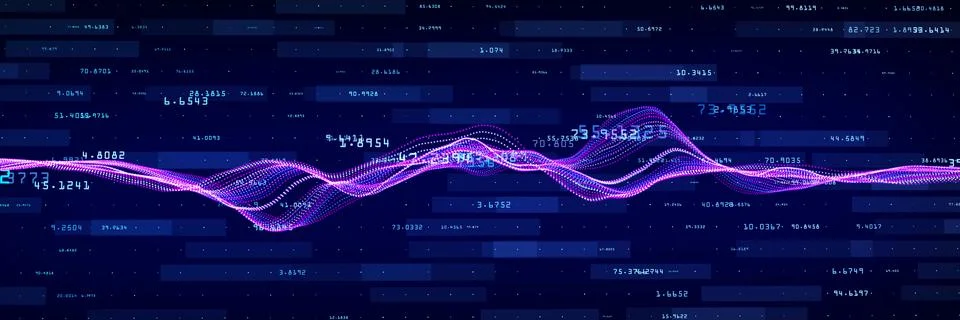 Futuristic blockchain technology wave. Dynamic transaction flow structure. .. Stock Illustration