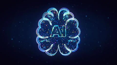 Futuristic Blue Ai Artificial Intelligence Text In Brain Symbol 3d Lines Effect Illustrazione stock