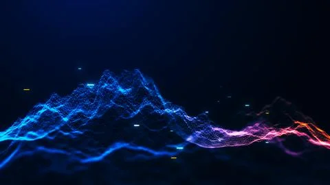 Futuristic blue and pink data wave formed by glowing particles and lines, v.. Stock Illustration