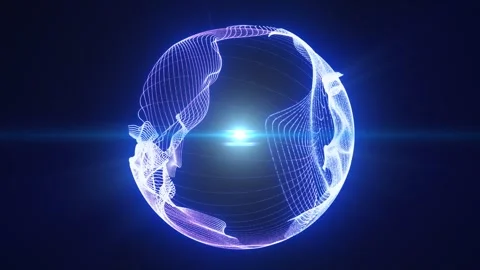 Futuristic blue and violet wireframe sphere with glowing contours and centr.. Stock Footage 334119126