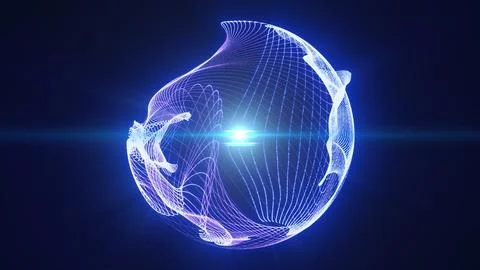 Futuristic blue and violet wireframe sphere with glowing contours and centr.. 库存插图