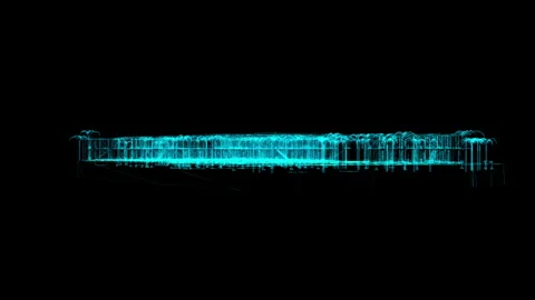 Futuristic Blue Architectural Wireframe Against Black Background 库存影片 344721940
