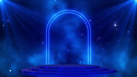 Futuristic blue award platform background luminous arch, soft spotlights, starry Stock Footage 340478586